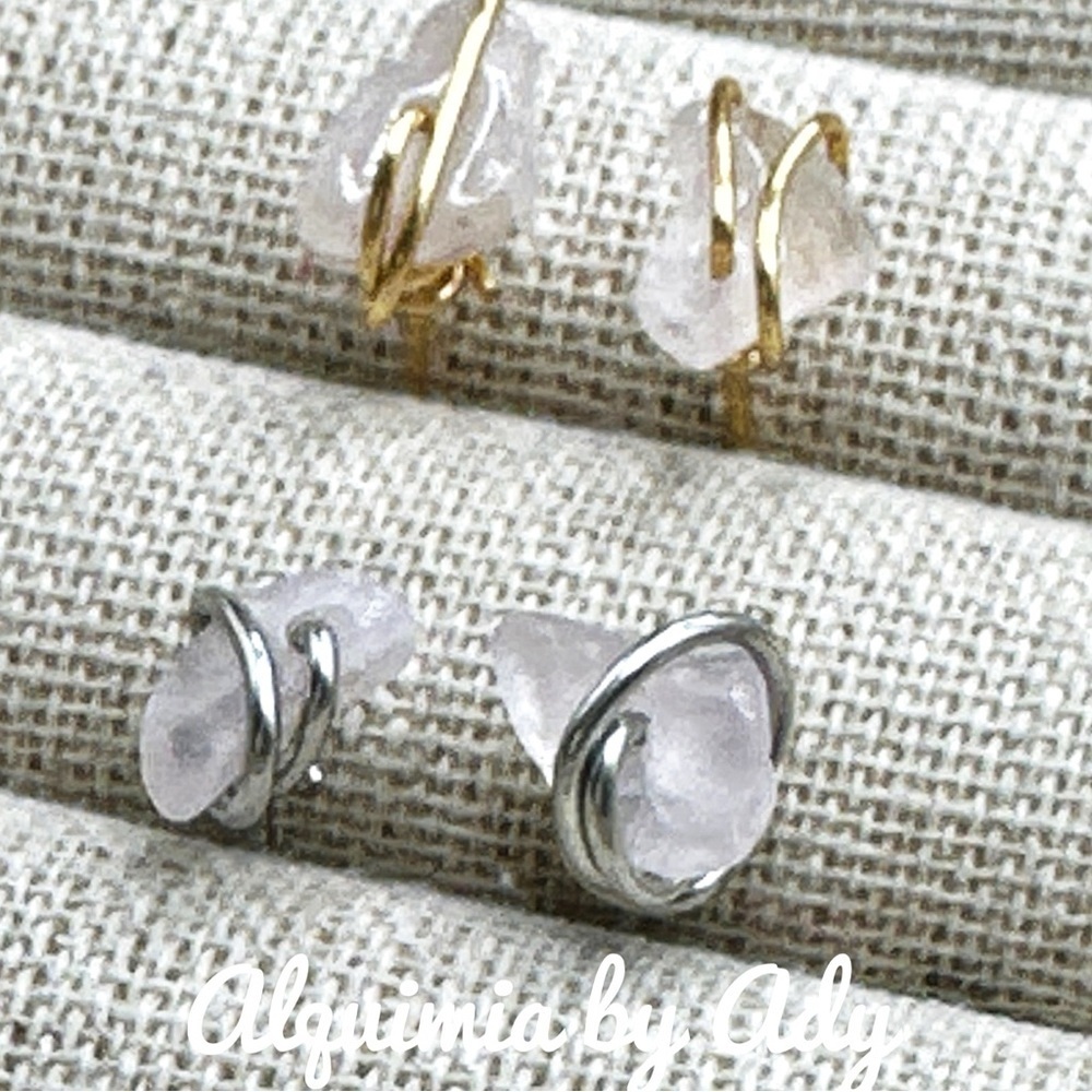 Alquimia Gold and Silver Wrapped Earrings pink quartz